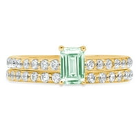 1. КТ брилянтен смарагд нарязани симулирани Зелен диамант 18К жълто злато пасианс с акценти булчински комплект СЗ 7.25