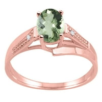 Mauli Jewels пръстени за жени 0. Карат овален зелен аметист и диамантен вълнов пръстен 4-Prong 10K Rose Gold