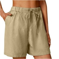 Дамски къси панталони памучни бельо шорти твърди цвят удобна еластичен широк крак лято ежедневни леки къси панталони khaki l us: 8