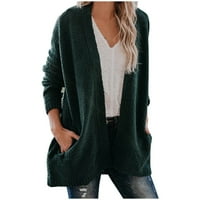 Symoid Womens пуловер палта- дълги ръкави отворени предни джобове плетат огромни жилетка пуловер палта зелени s