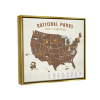 Ступел индустрии започват проучване на националните паркове Карта САЩ Метални злато рамкирани плаващо платно стена изкуство, 16х20