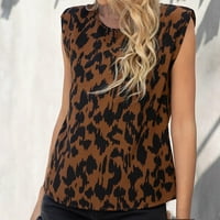 Кофеемо Дамски леопардови Тениски Модни печатни О-врата без ръкави Топ Блузи ежедневни свободни летни ризи туника пуловер