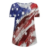 Dianli дамски патриотични ризи V-образни туники американски флаг звезда райета печат къси ръкав летни тениски плаж моден бутон плимбирани ежедневни блузи отгоре червен xxl