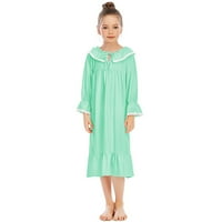 Хуангел Момичета Нощници Дълъг ръкав спално облекло удобен принцеса сън риза за деца флорални пижама рокля 4-години