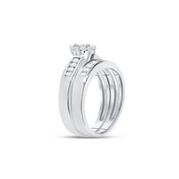 Солидна 14k бяло злато кръгло диамантен клъстер булчински сватбен годежен пръстен лента комплект CT. - Размер 5.5