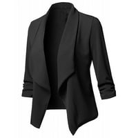 Pxiakgy зимни палта за жени жилетка дамско палто отворено дълго яке предни твърди ръкав Небрежно женско палто черно + 10