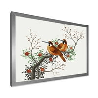 Цъфтящи Дърво Клон С Две Китайски Птици В Рамка Живопис Платно Изкуство Печат