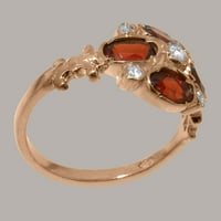 Британски направен 14K розов златен пръстен със синтетичен кубичен циркония и естествен гарнит жена годежен пръстен - Опции за размер - размер 9.75