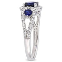 Женският 1 - Каратов Т. Г. в. миабела създаде син сапфир и диамант 10 карата Розово Злато 3-каменен пръстен