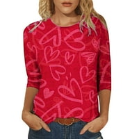 Три четвърти ръкав Суитчъри графичен печат тениски блузи дамски тениски ежедневни модни облекла Свети Валентин Екипажа врата върхове червено