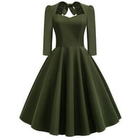 Дамски 1950 ретро реколта дълъг ръкав отворен обратно Папийонка миди рокля елегантна работа коктейл Суинг рокли