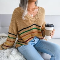 Дамски пуловери есен и зимен цветен блок с дълъг ръкав v Врат термични ежедневни тънки пуловери