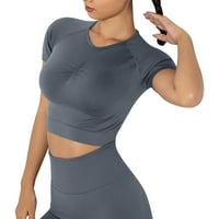 Дамски блузи дамски модни Безшевни Плътен цвят Спортни йога с къс ръкав тениска Топ м