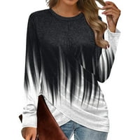 Женски ежедневни ризи с дълъг ръкав цвят блок шевове върхове памучни меки тийнейджъри за жени отпечатани тениски v шия с дълъг ръкав цип пуловер