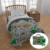 Минкрафт двойно легло в чанта спален комплект с бонус мъкна и мини възглавница Бъди