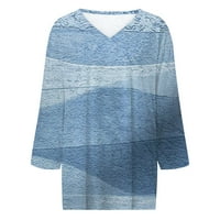 Блуза Fabiurt за жените модни модни ежедневни свободни 3D отпечатани v Neck Seven Point Luse Top, небесно синьо