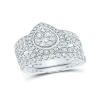 10kt бяло злато кръг диамант сълзи булчински сватбен пръстен лента 2- cttw
