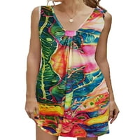 Uerlsty жени флорални v Neck Boho Mini Dress Ladies Leevesess Holiday Beach Sundress