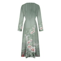 Елегантна флорална рокля на женската рокля рокля от печат зелена m