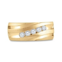 10k жълто злато кръгло диамантен диагонална сватбена лента пръстен cttw