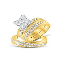 Diamond Princess 10kt Жълто злато неговото нейното принцеса диамантен клъстер съвпадащ сватбен комплект CTTW
