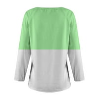 Дамски модни блузи ризи Есен Есен Зима ежедневни темперамент в-врата Райета цвят съвпадение геометричен печат дълъг ръкав плюс размер Дамски топове зелен л