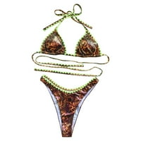 Айеомет бански костюм върхове за жени плажни дрехи печат бански костюм бикини бикини двустранни модни жени бански костюми, черни m