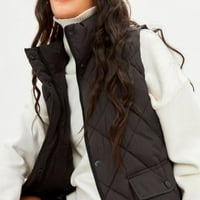 SHOMPORT Женски зимен жилетка на жилетка Разхлабена яке за стойка за без ръкави с джобове ежедневно връхни дрехи