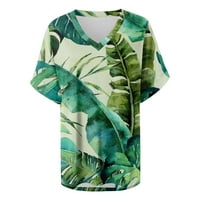 Женски ризи Женски моден ежедневен цвете отпечатано v-образно деколте с късо ръкав топ блуза зелено s