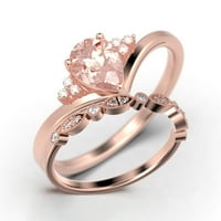 Великолепна минималистичен 1. Карат круша реже морганит и диамант Мосанит уникален годежен пръстен, Достъпен сватбен пръстен, една съвпадаща лента в подарък за 10K твърдо розово злато за нейната любов, булчински