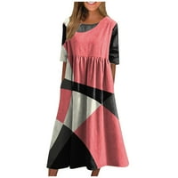 Флорална рокля отпечатана рокля с чисто ръкав отпусната рокля с джобове плажна рокля розово xl