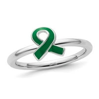 Стерлинг сребро зелено емайлиран пръстен за информираност