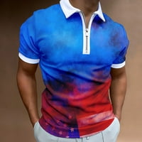 Блуза Топ Мъжки американски флаг патриотична риза за мъже 4-ти юли мускул превърне надолу яка ризи тънък годни къс ръкав 3г печат голф цип Тениски меки Тениски