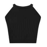 дамски спортни потници Мода Дамски оглавник плътен цвят Пуловер Без ръкави Топ кратко дами жилетка