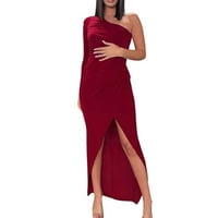 Жени мода стегнат монтаж студено рамо Плътен Дълъг ръкав рокля нередовна рокля и рокли за жени официални червени рокли