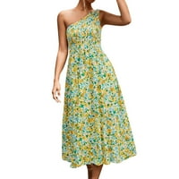 Летни рокли за жени флорални едно рамо без ръкави възел разрошен разточен бохемски макси рокля женска