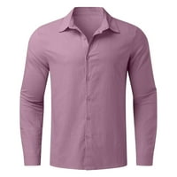 Xysaqa Мъжки памучно бельо риза с дълъг ръкав ежедневни леки върхове солиден бутон нагоре тениски m-5xl голям и висок размер