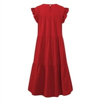 Постоянни рокли за жени за жени кръгла шия ежедневно късо ръкав-трета летни мини рокли червено, 4XL