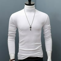 Зимни топли мъже се подиграват с шията Основен обикновен тениска Блуза Пуловер с дълъг ръкав Топ бял XL