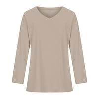 Спестявания жени ежедневни блузи плътни цветове с дълъг ръкав капка v-образно деколте тениска небрежни върхове за жени khaki xxl