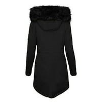 Жени модни солидни ежедневни по -дебели зимно тънко палто яке с черно s черно s