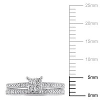 Дамски карат Т. У. принцеса-шлифован и кръгъл диамант 10кт Бяло Злато клъстер сватбен пръстен комплект
