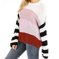 Simplmasygeni Clearance Trendy пуловери с дълъг ръкав за жени плюс размер женски модни дълги ръкави кръг цвят на шията съвпадение на свободни върхове блуза плетен пуловер