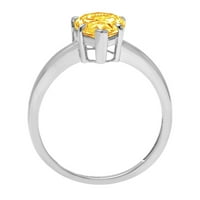 1. CT блестящ круша реже естествен цитрин 14k бял златен пасианс пръстен SZ 5.75