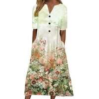 Tking fashion дамски летни ежедневни бохо отпечатани разхлабени рокли лакът-дължина v-образно деколте макси рокли с джобни многоцветни s
