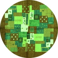 Ahgly Company Indoor Round Abstract Green Contemporary Area Rugs, 5 'Round